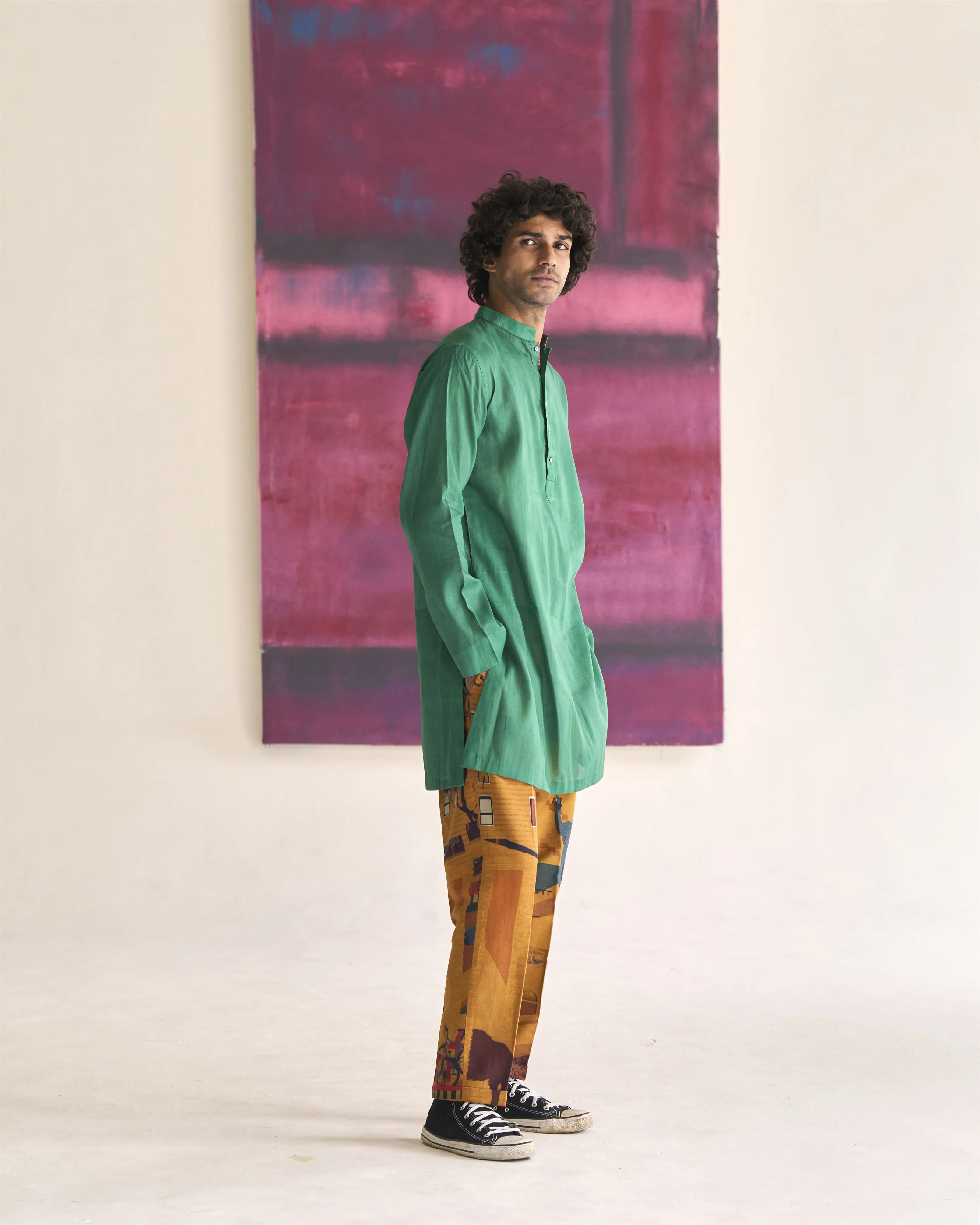 Summer Tunic Kurta Chhote Miyan Linen Voile Green K202VL81 SuketDhir