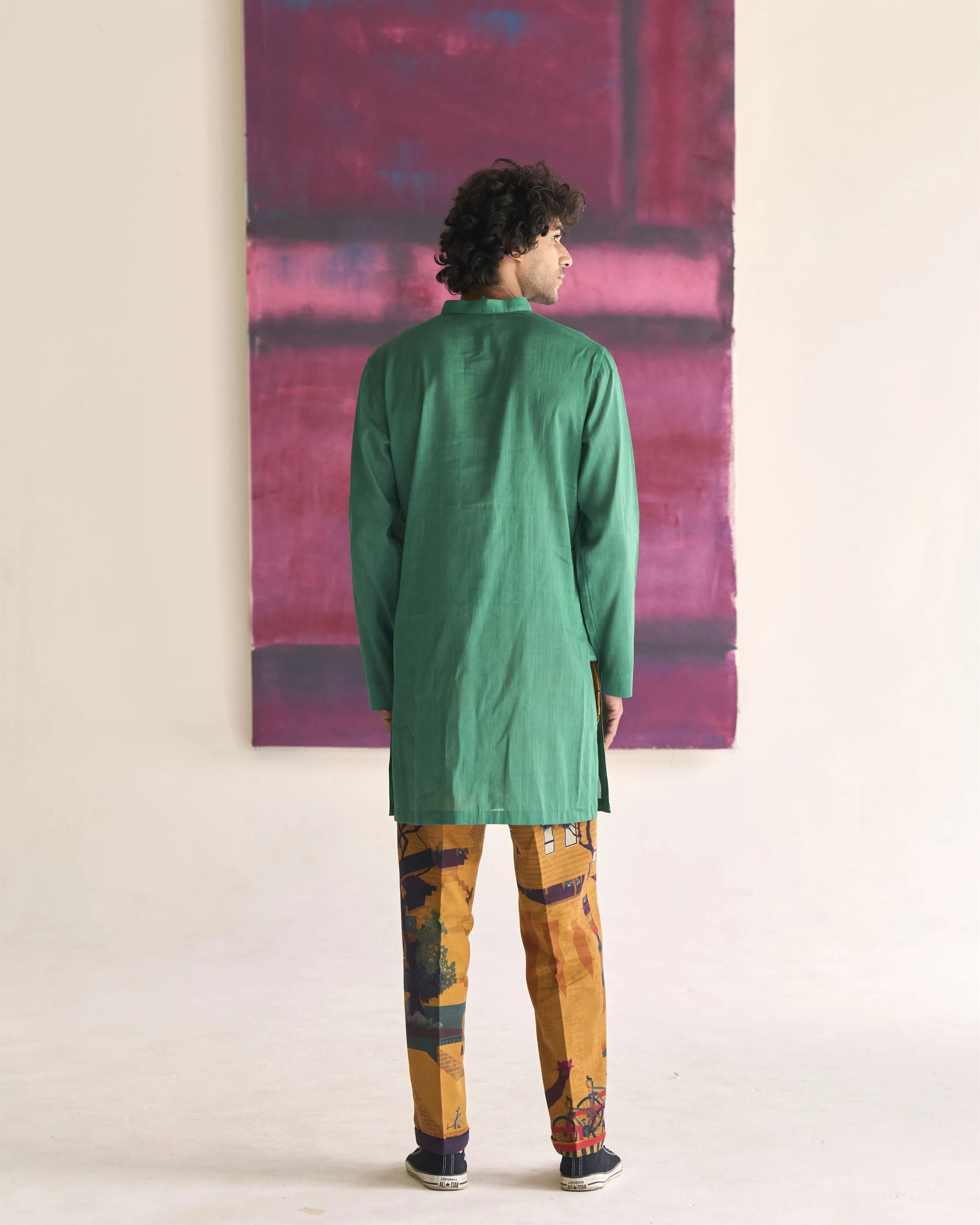 Summer Tunic Kurta Chhote Miyan Linen Voile Green K202VL81 SuketDhir