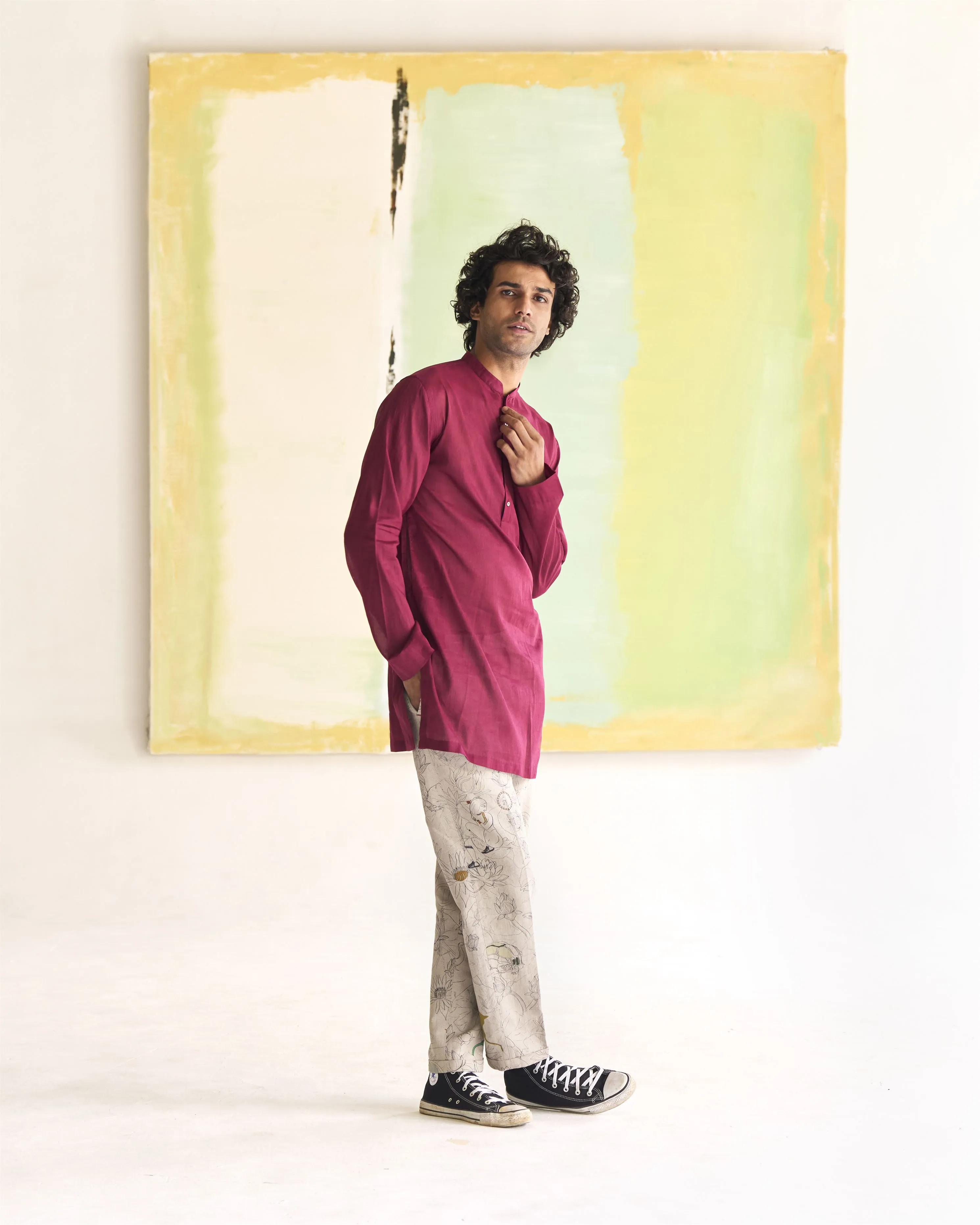 Summer Tunic Kurta Chhote Miyan Linen Voile Wine K202VL112 SuketDhir