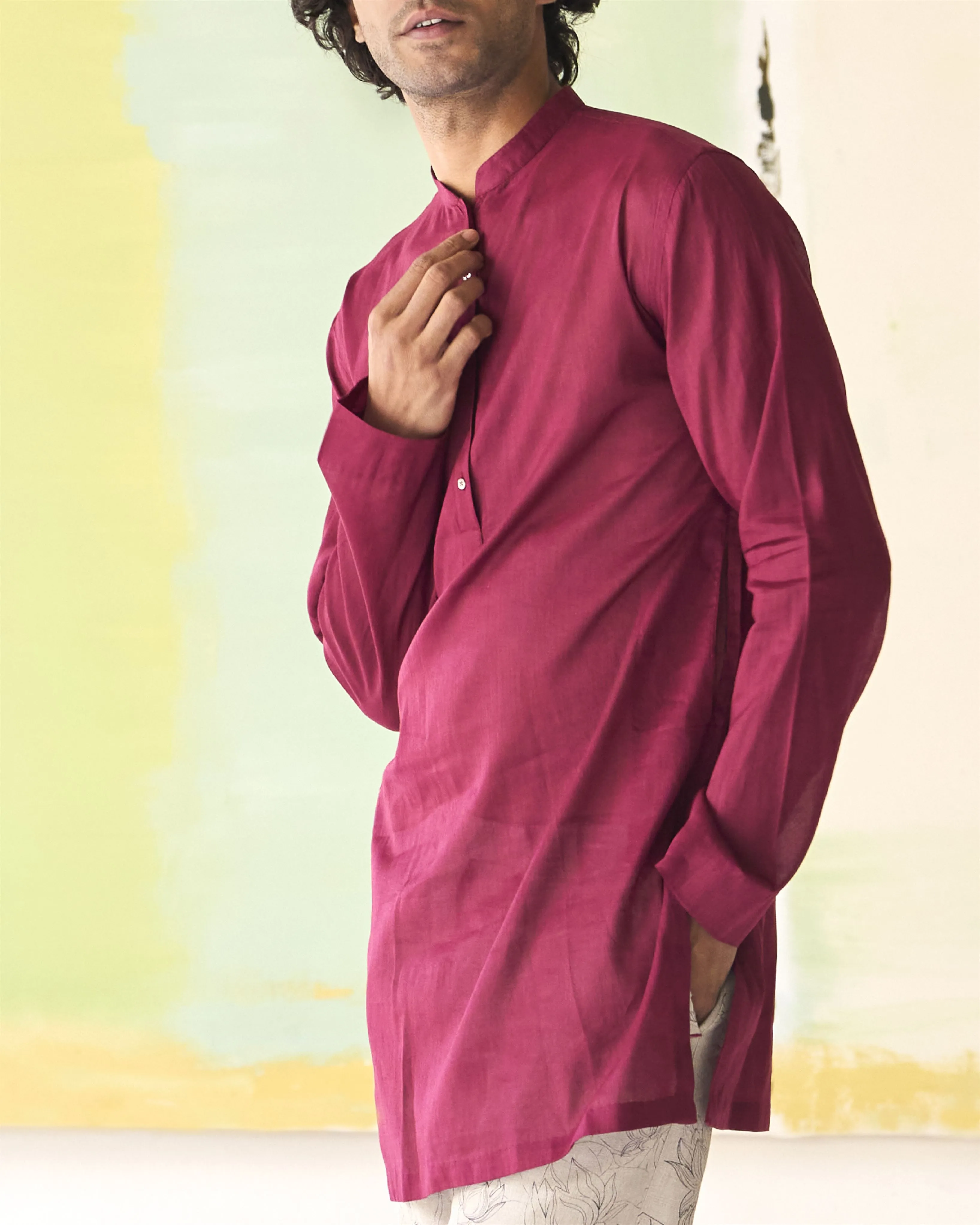 Summer Tunic Kurta Chhote Miyan Linen Voile Wine K202VL112 SuketDhir