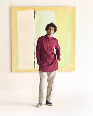 Summer Tunic Kurta Chhote Miyan Linen Voile Wine K202VL112 SuketDhir