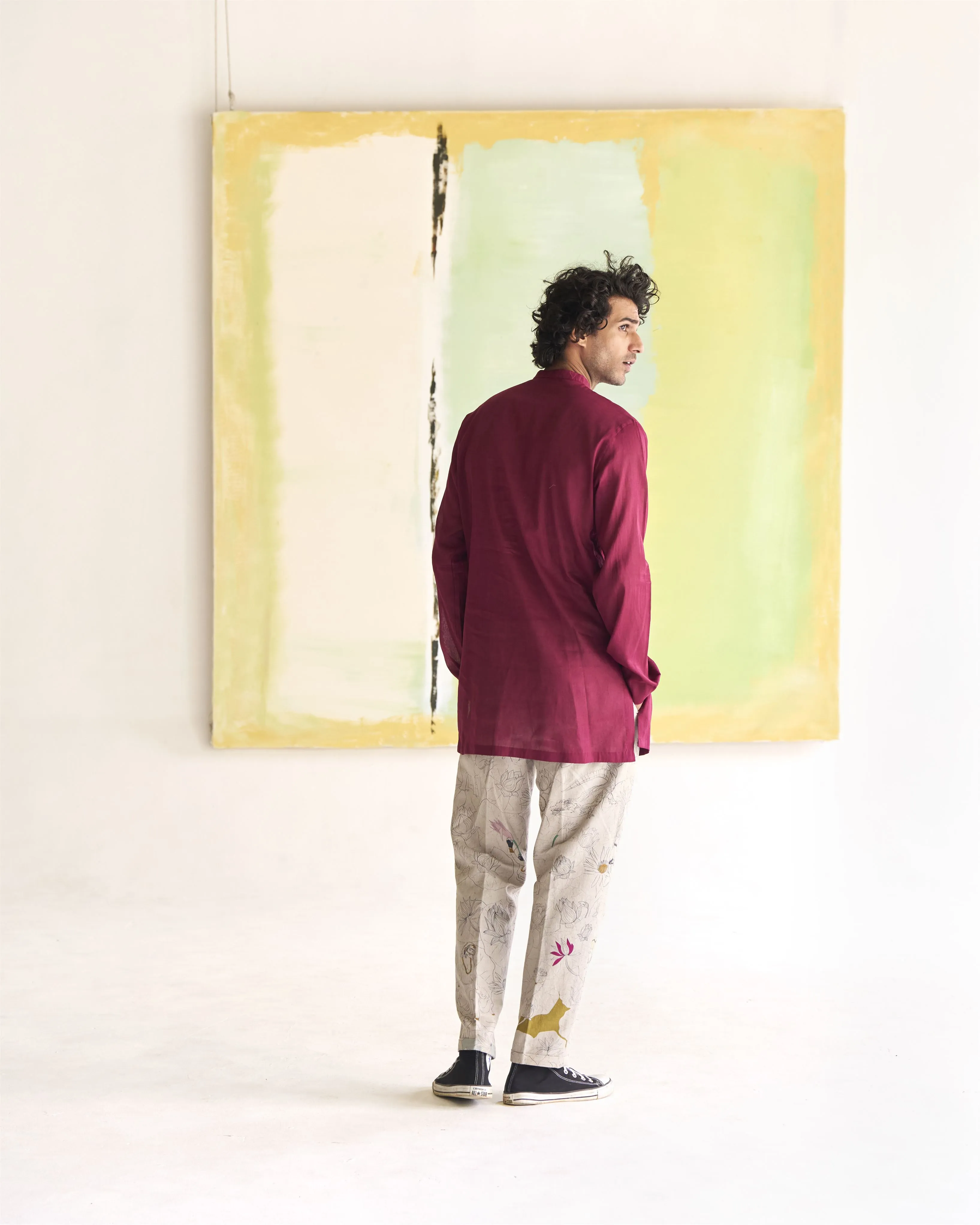 Summer Tunic Kurta Chhote Miyan Linen Voile Wine K202VL112 SuketDhir