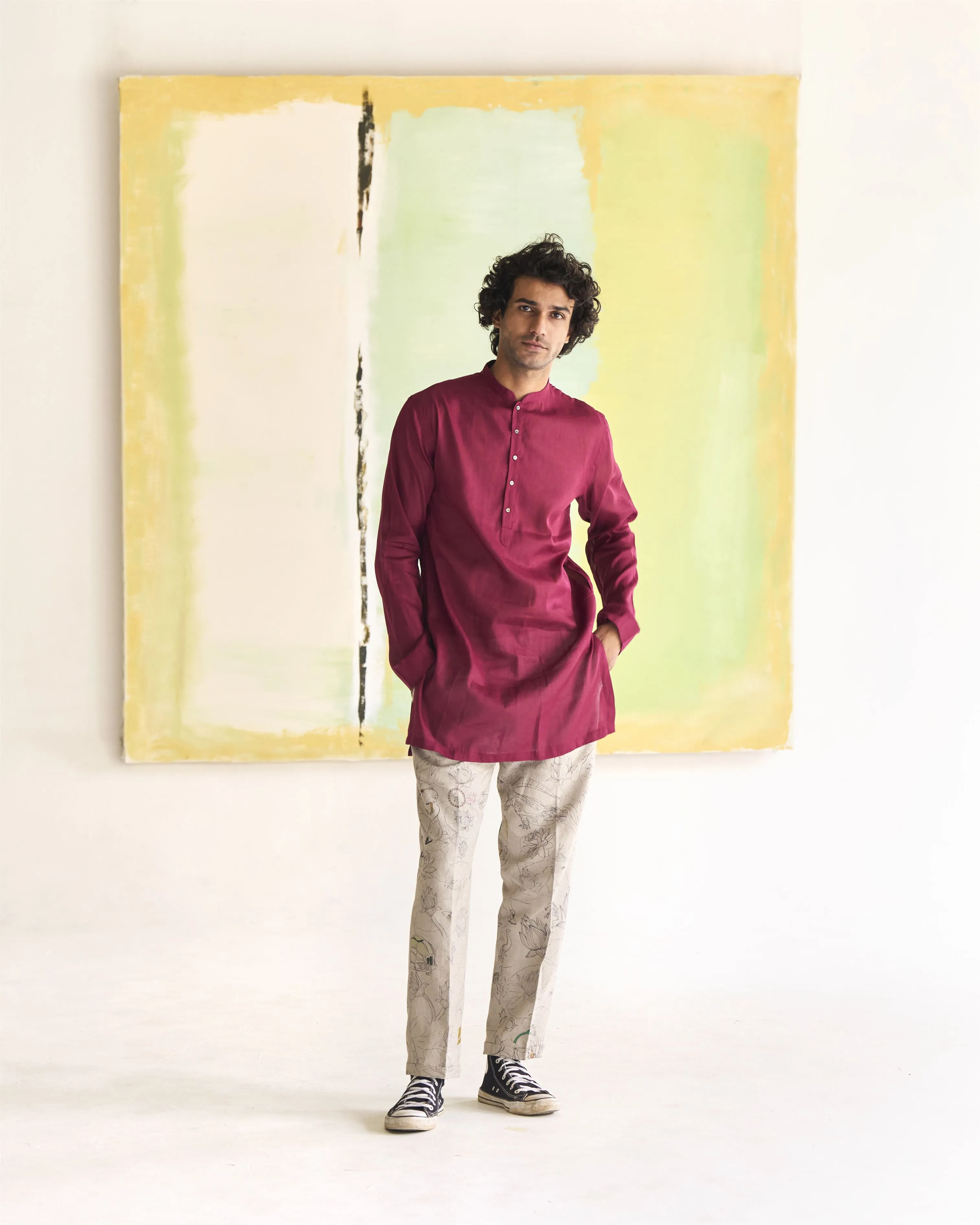 Summer Tunic Kurta Chhote Miyan Linen Voile Wine K202VL112 SuketDhir