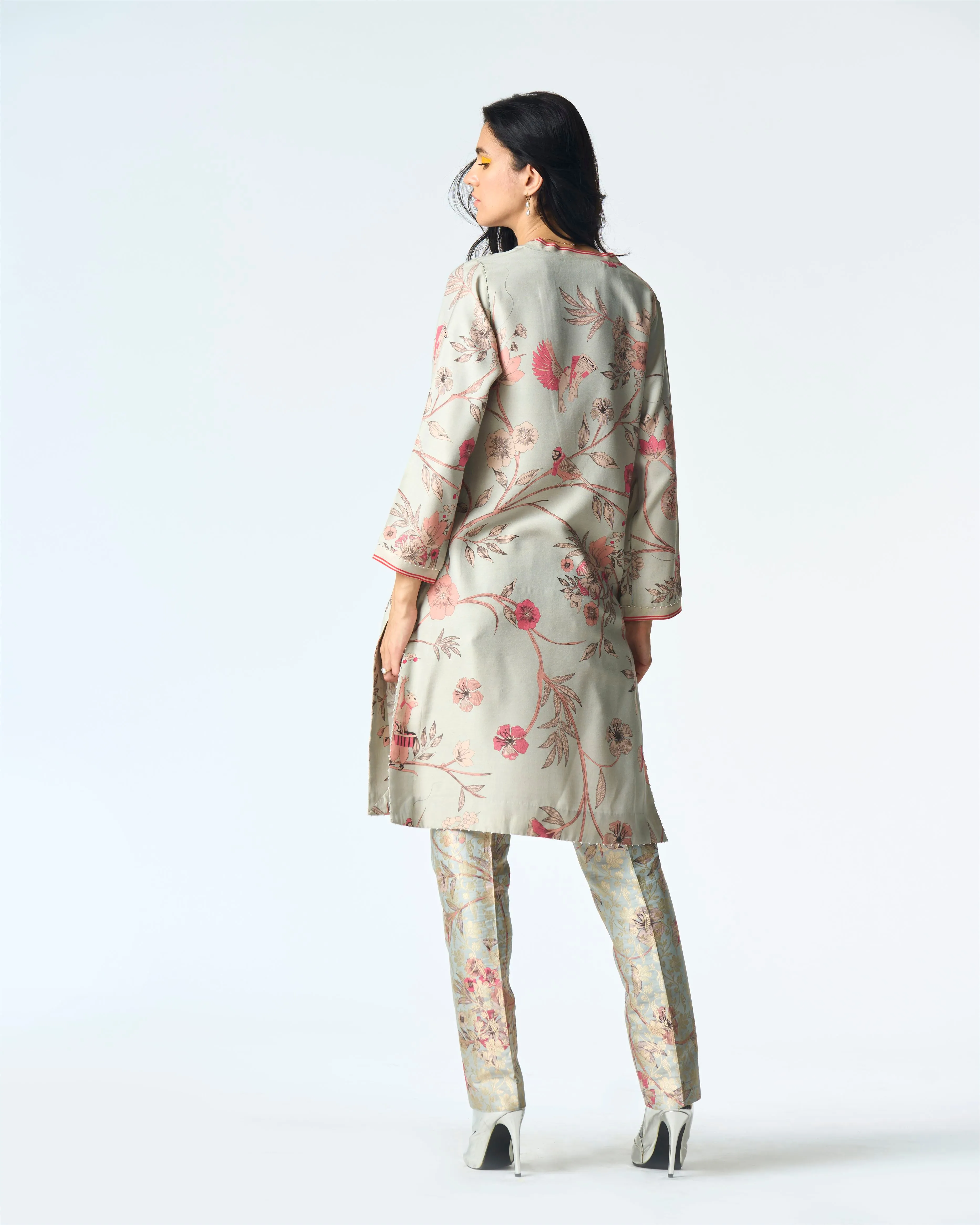 Summer-Tunic Kurta V Neck Blue Muga Satin Silk-Fashion Edit Orchard-WP507MT545-SUKETDHIR
