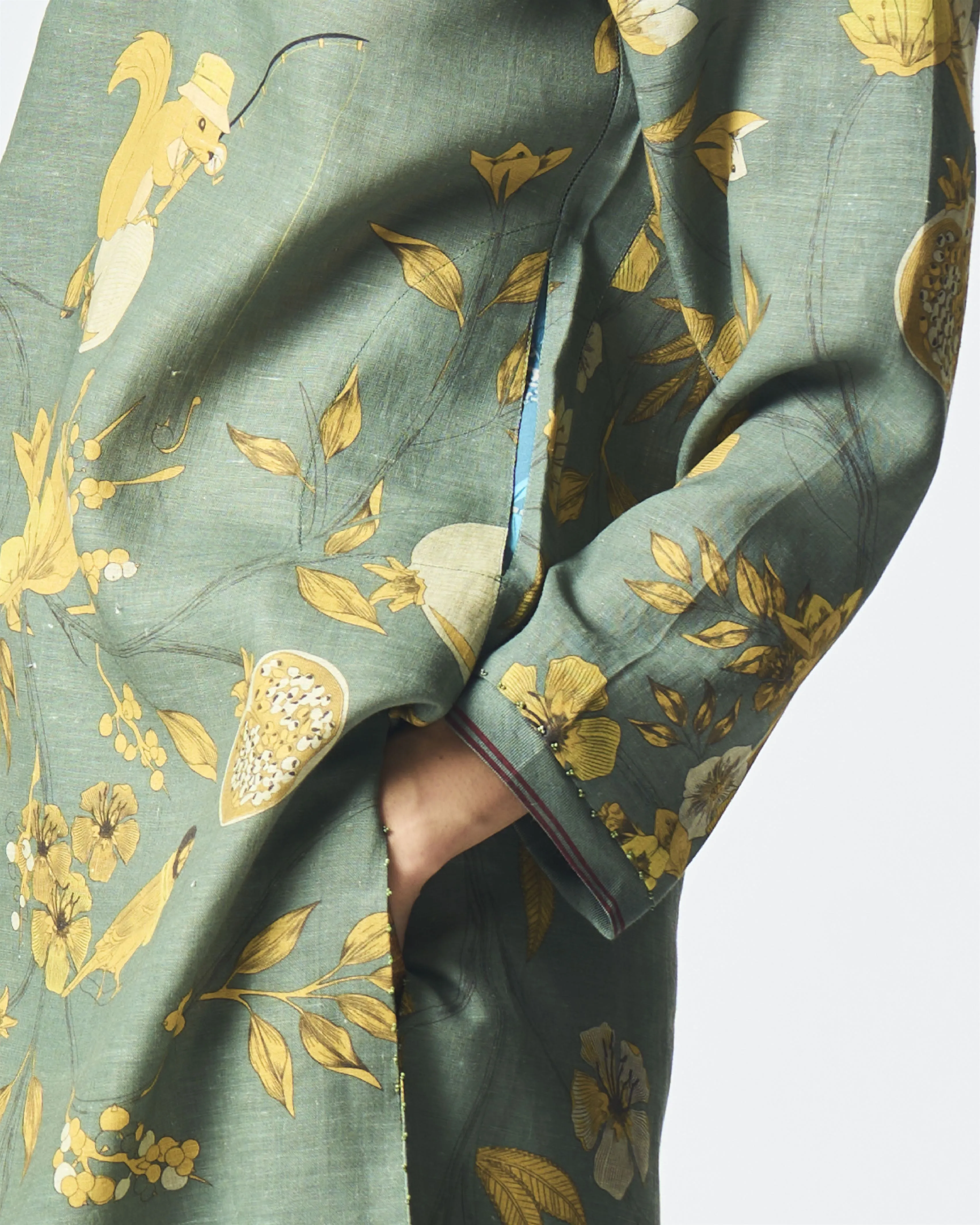 Summer-Tunic Kurta V Neck Sage Muga Satin Silk-Fashion Edit Orchard-WP507MT538-SUKETDHIR