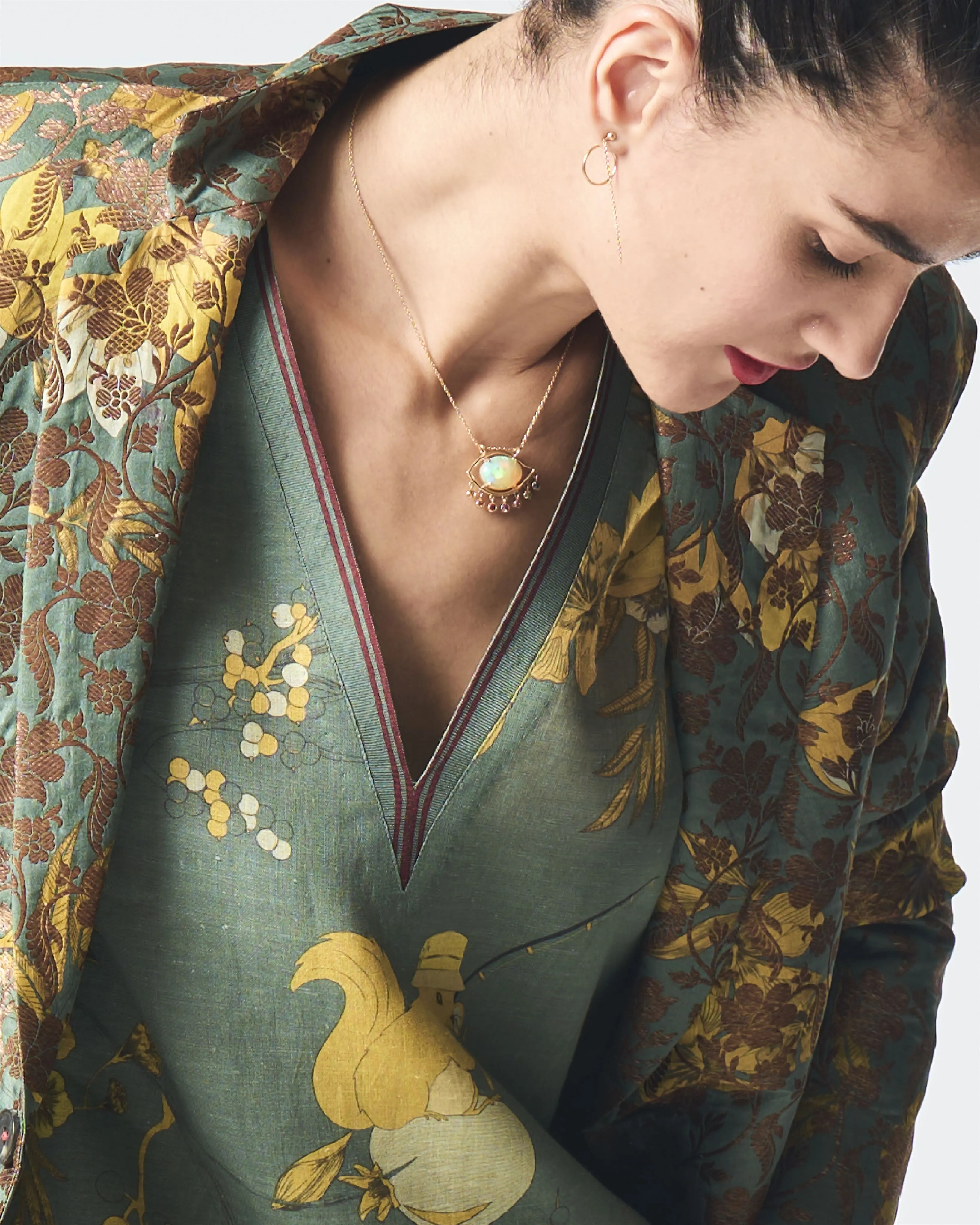 Summer-Tunic Kurta V Neck Sage Muga Satin Silk-Fashion Edit Orchard-WP507MT538-SUKETDHIR