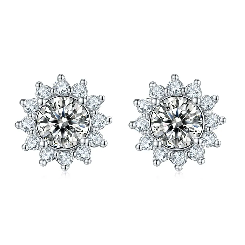 Sun Flower 2.0Ctw. Round Moissanite Stud Earrings and 2ct Moissanite Pendant Necklace Jewelry Sets