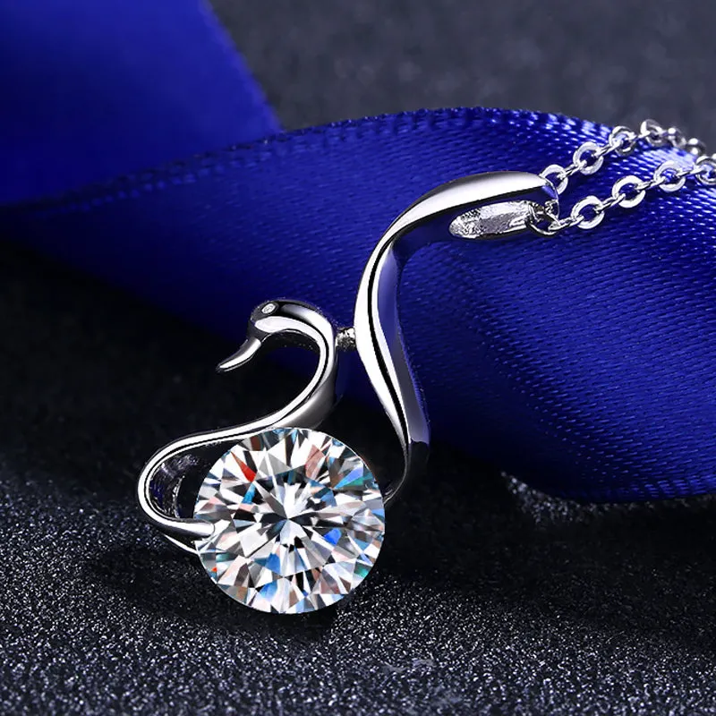 Swan Shape Round Cut Moissanite Diamond Necklace