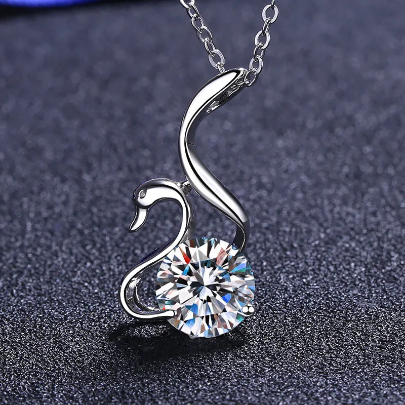 Swan Shape Round Cut Moissanite Diamond Necklace