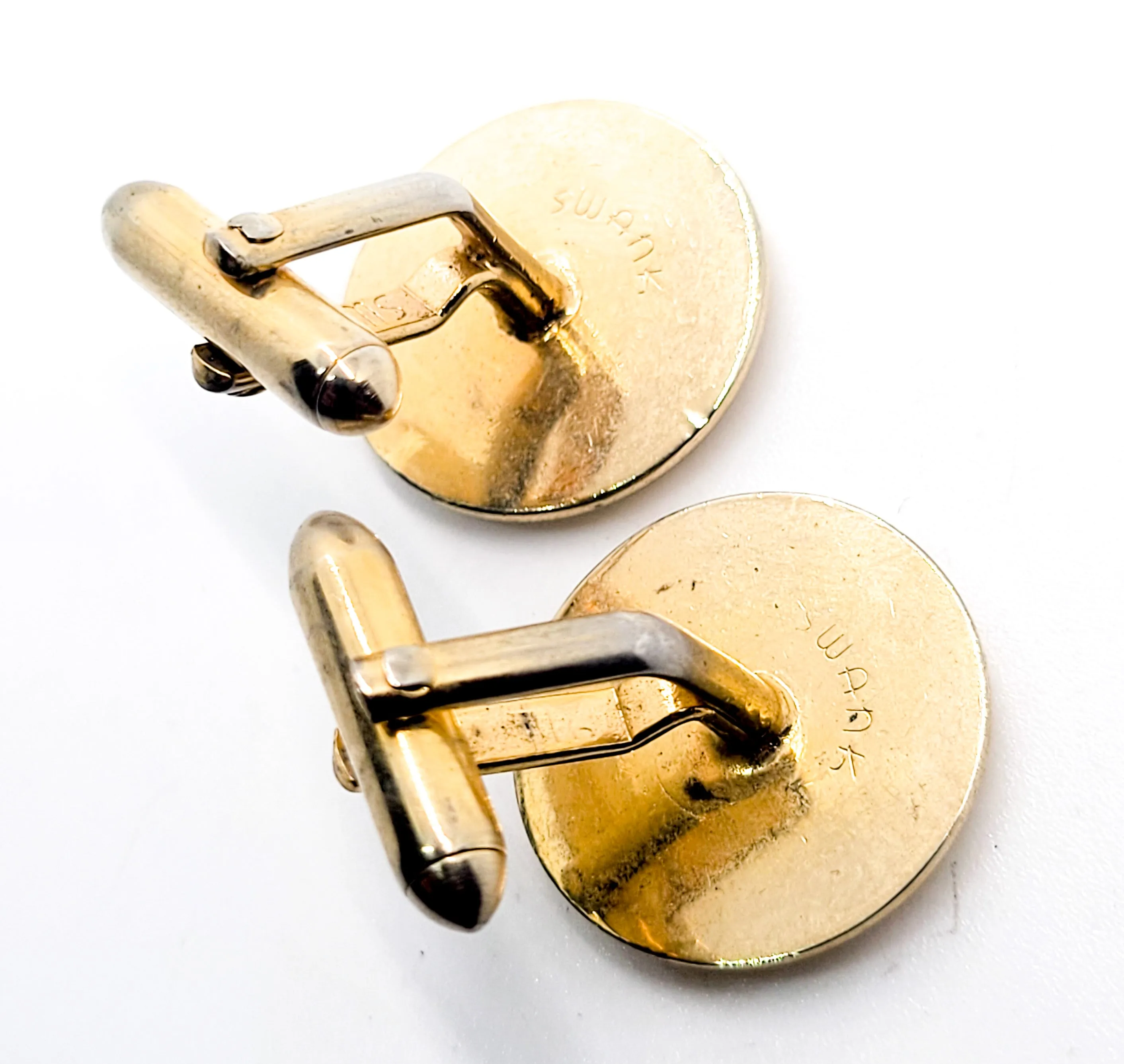 Swank black and gold wood grain textured signed vintage cuff links