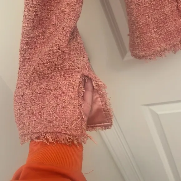 Teri Jon Rickie Freeman Boucle jacket-coral/orange with fringe Size 8