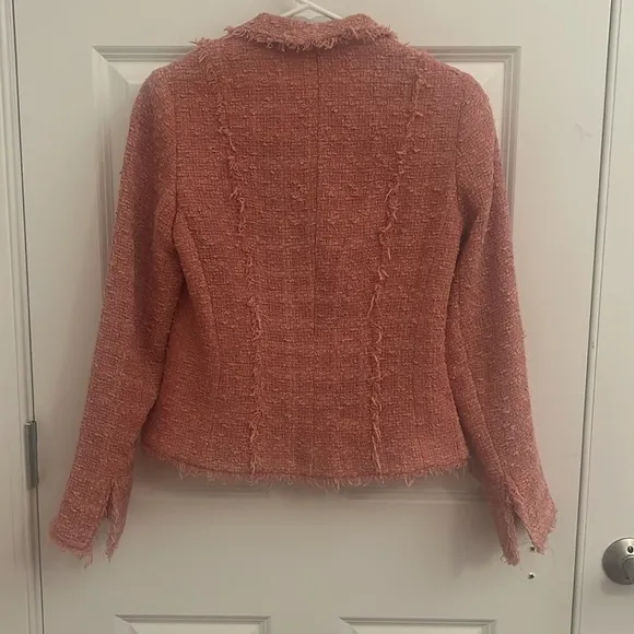 Teri Jon Rickie Freeman Boucle jacket-coral/orange with fringe Size 8