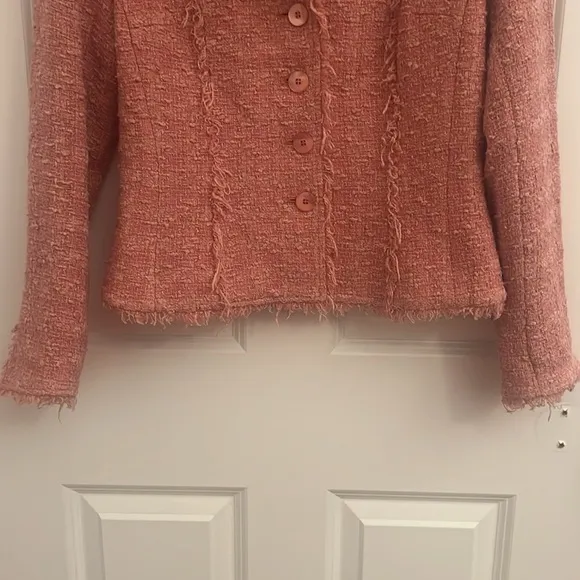 Teri Jon Rickie Freeman Boucle jacket-coral/orange with fringe Size 8