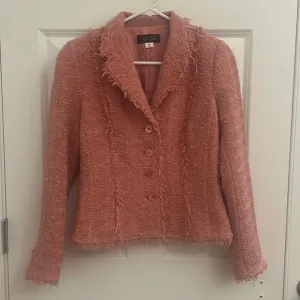 Teri Jon Rickie Freeman Boucle jacket-coral/orange with fringe Size 8