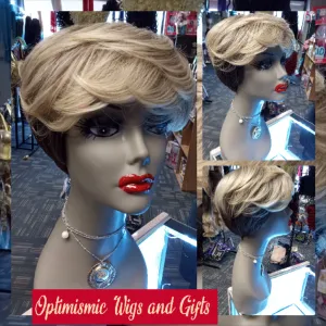 Terry Blonde ombre synthetic glueless Wigs with bangs $59 at Optimismic Wigs and Gifts St Paul MN