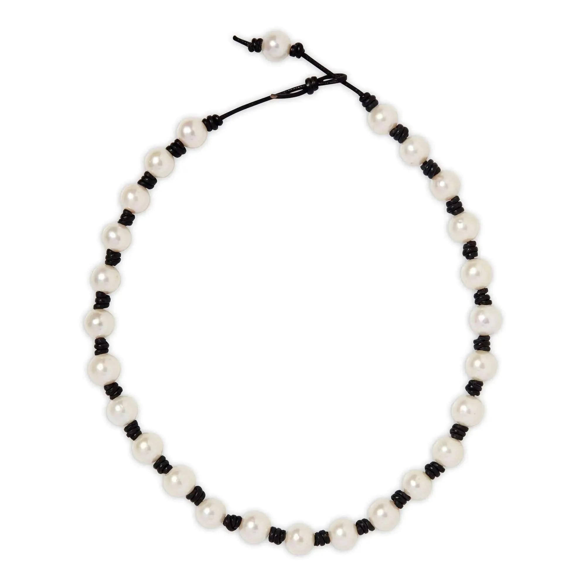 The Classic Knotted Pearl and Leather Necklace