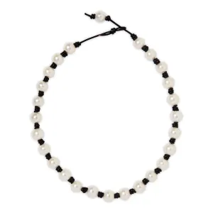 The Classic Knotted Pearl and Leather Necklace