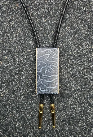 The Lasso (Black Fossilized Brain Coral, Ebony Wood & Brass Bolo Tie)