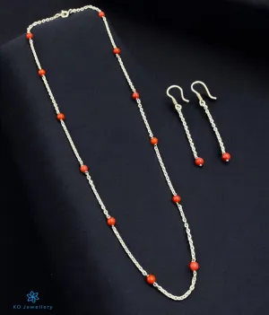The Zyama Silver Coral Necklace/ Earrings