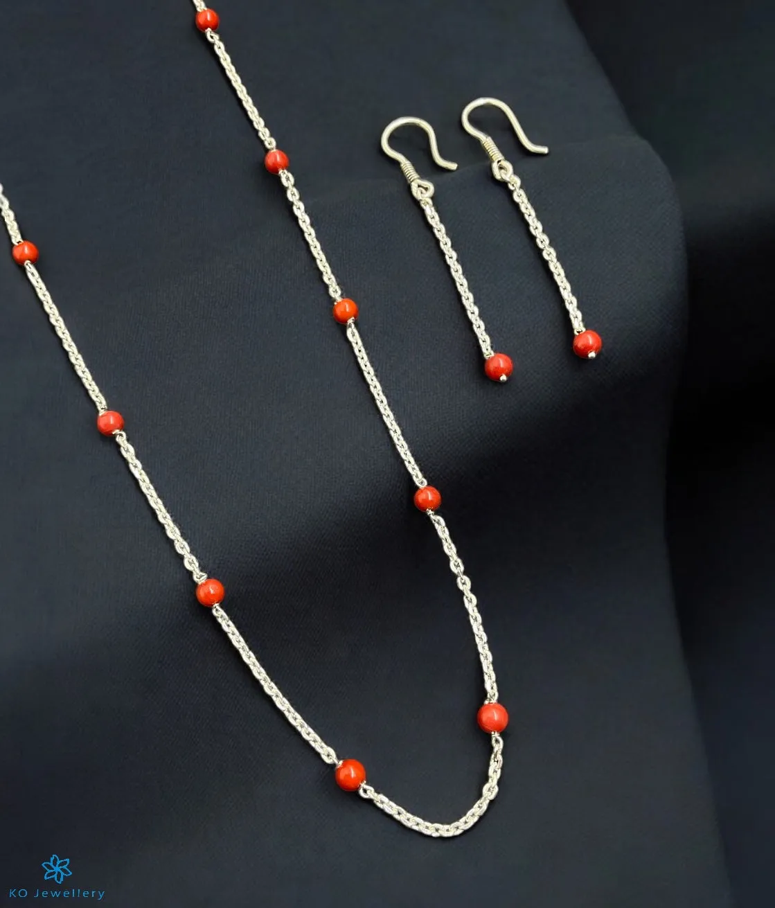 The Zyama Silver Coral Necklace/ Earrings