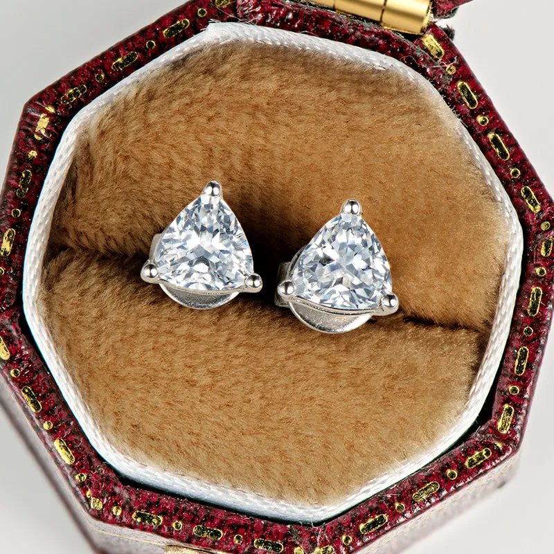 Trillion Cut Solitaire Moissanite Stud Earrings