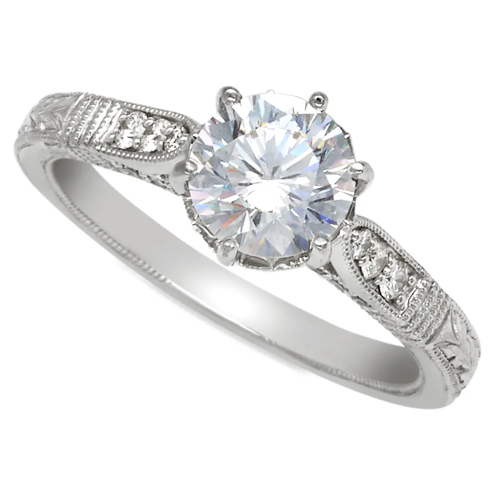 Tulipan Vintage Style Diamond Engagement Ring 18K White Gold