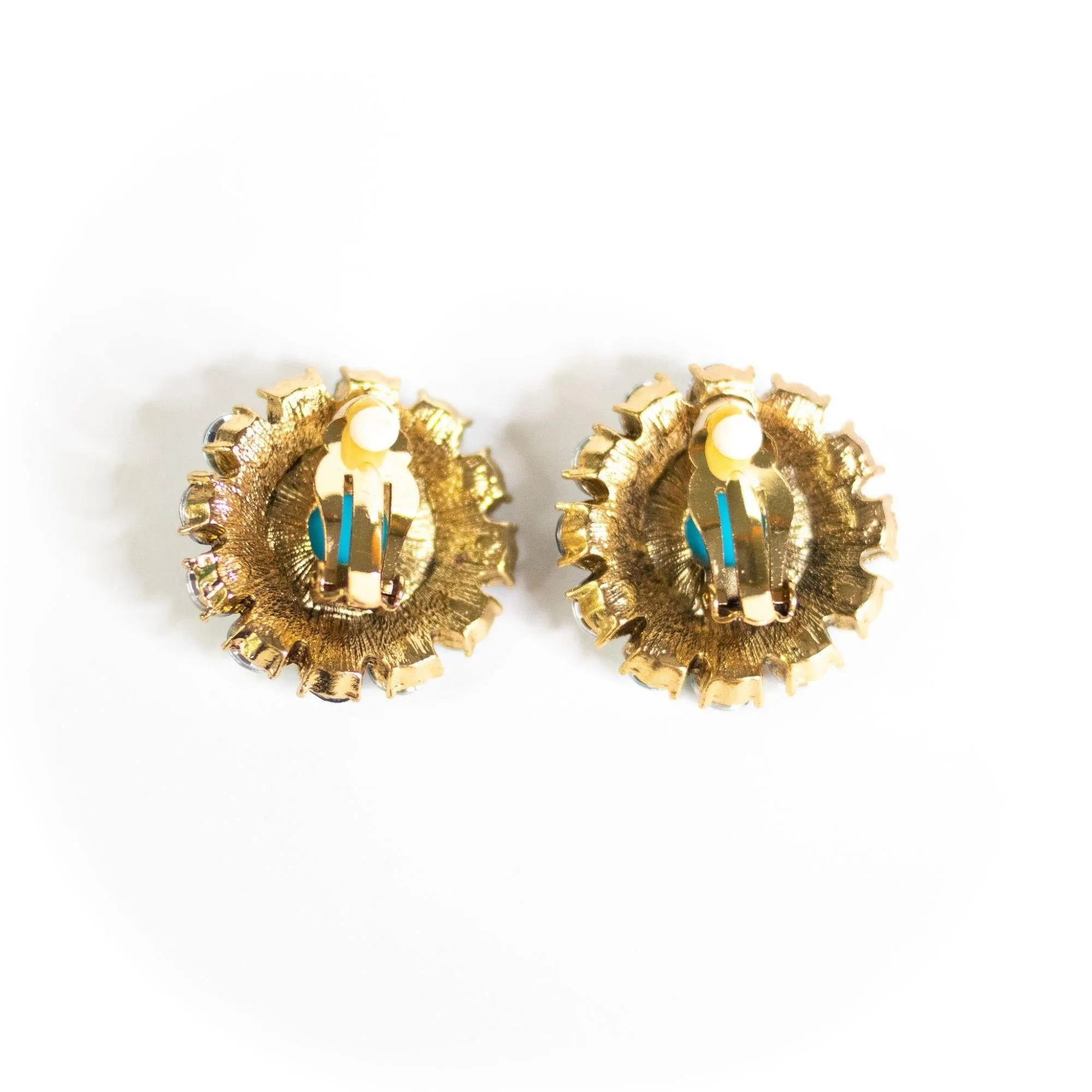 Turquoise Cabochon and Blue Rhinestone Statement Earrings