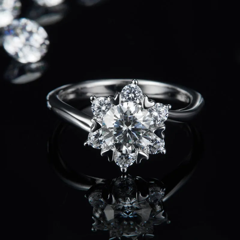 Unique Snowflake 1ct Round Cut Moissanite Twist Shank Ring
