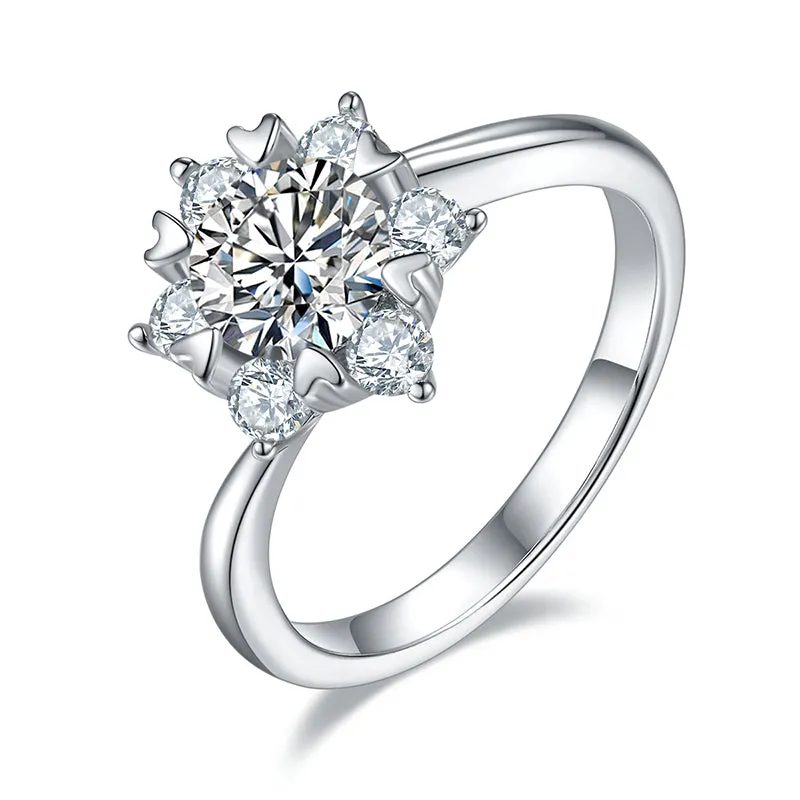 Unique Snowflake 1ct Round Cut Moissanite Twist Shank Ring