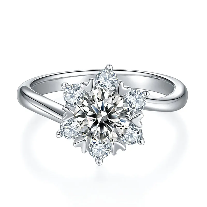 Unique Snowflake 1ct Round Cut Moissanite Twist Shank Ring