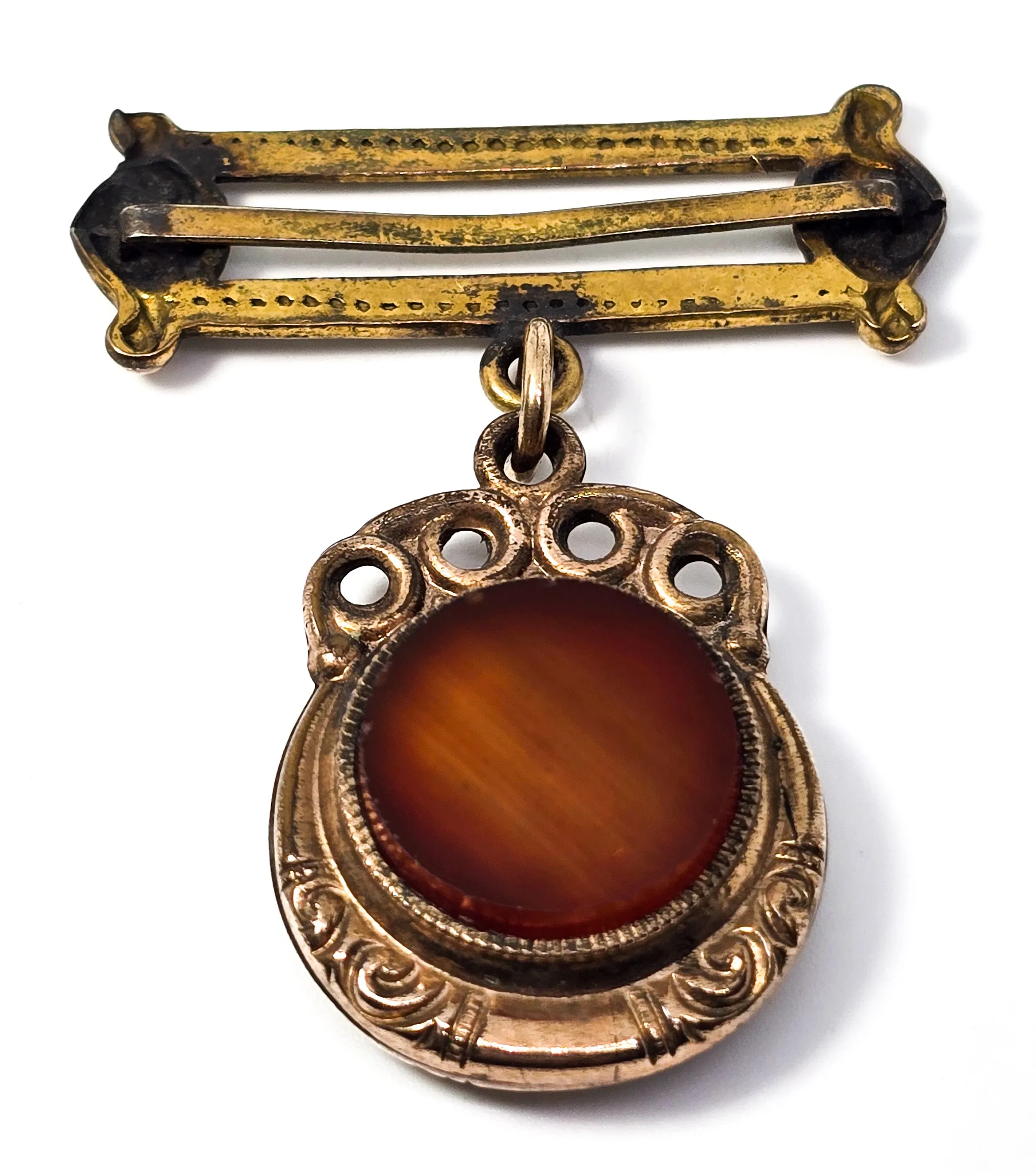 Victorian compass gold filled carnelian agate back gemstone fob ribbon charm