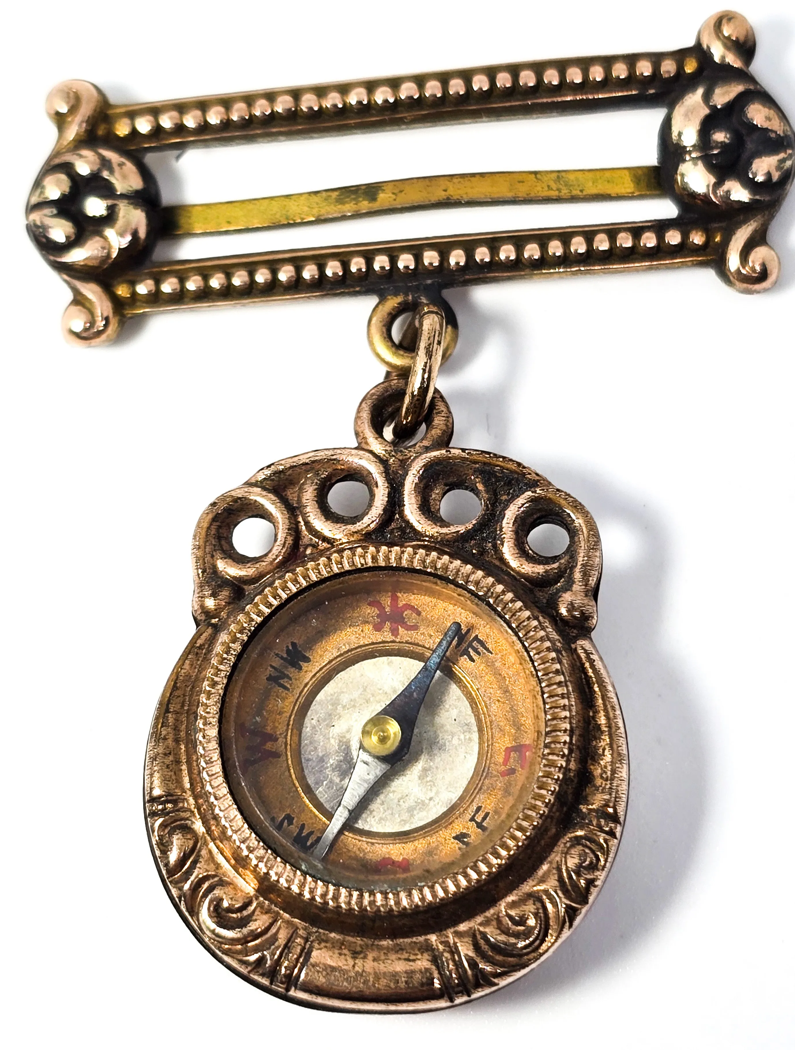 Victorian compass gold filled carnelian agate back gemstone fob ribbon charm