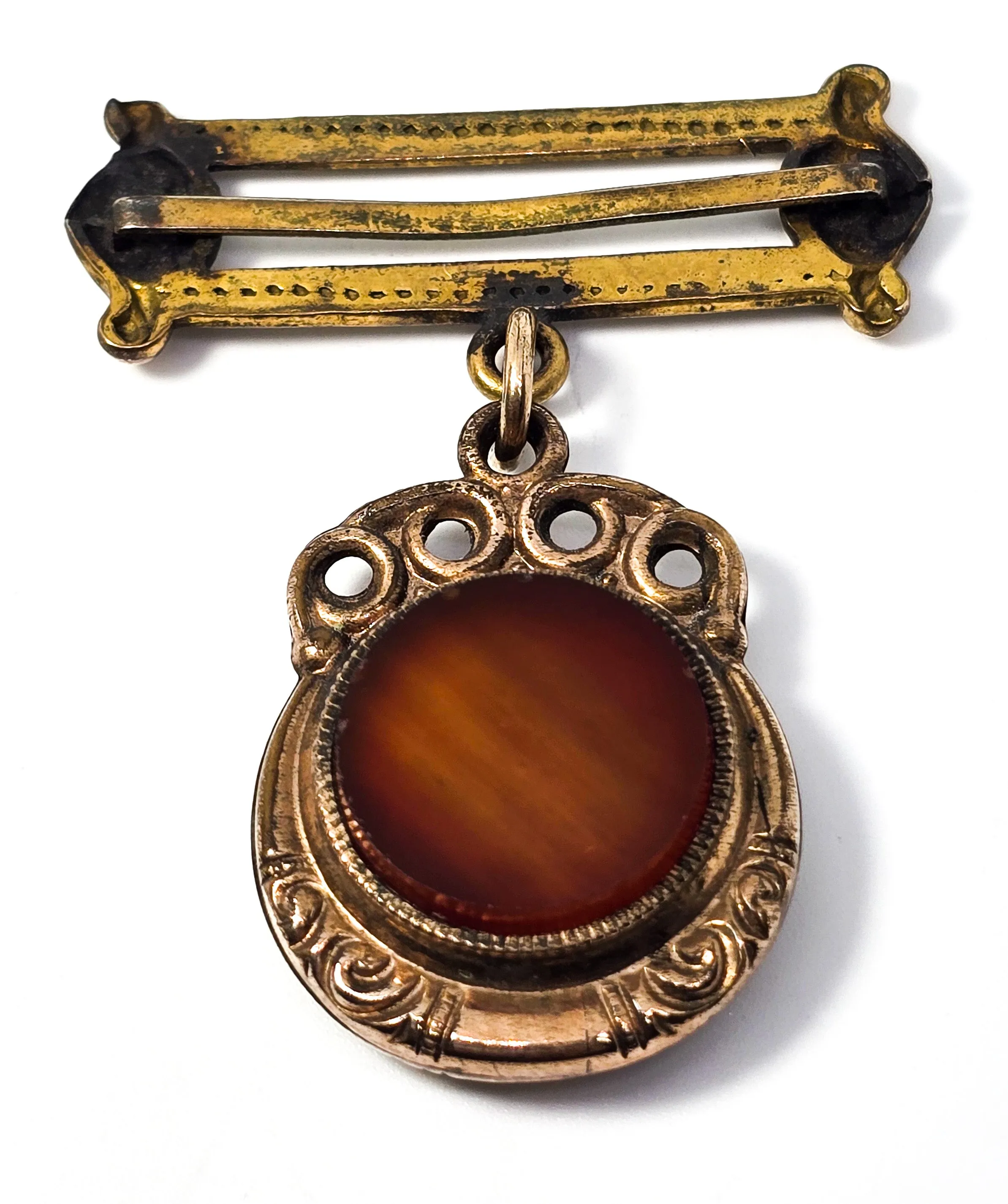 Victorian compass gold filled carnelian agate back gemstone fob ribbon charm