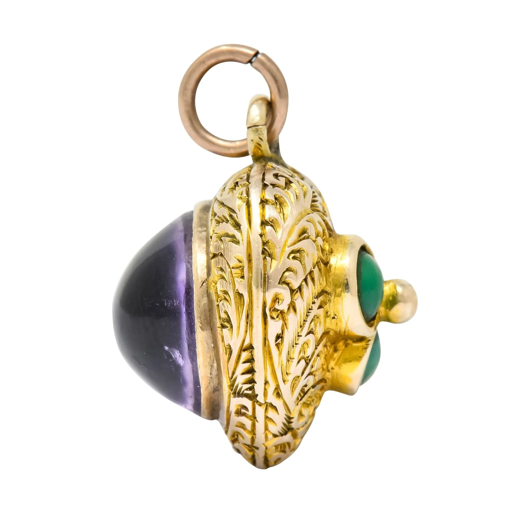 Victorian Turquoise 10 Karat Yellow Gold Engraved Heart Charm