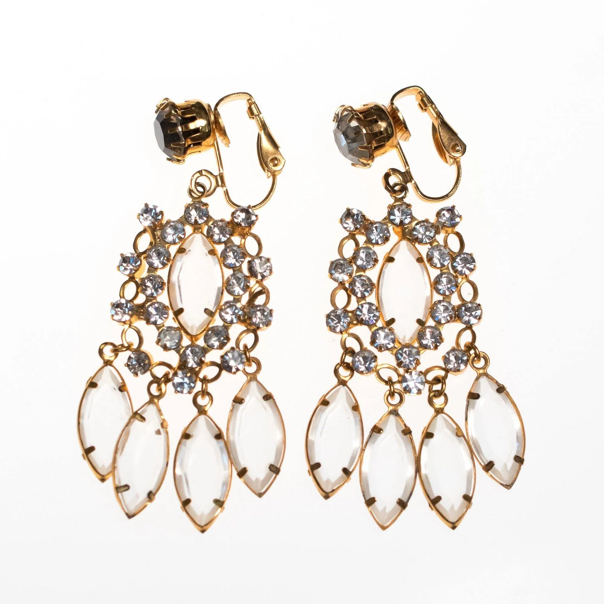 Vintage 1950s Juliana Clear Diamante Rhinestone Chandelier Earrings