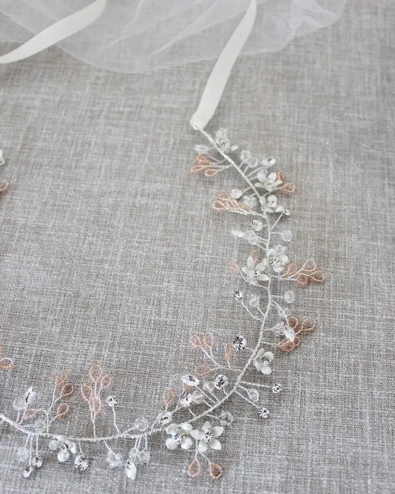 Vintage Headpiece with Floral and Rhinestones
