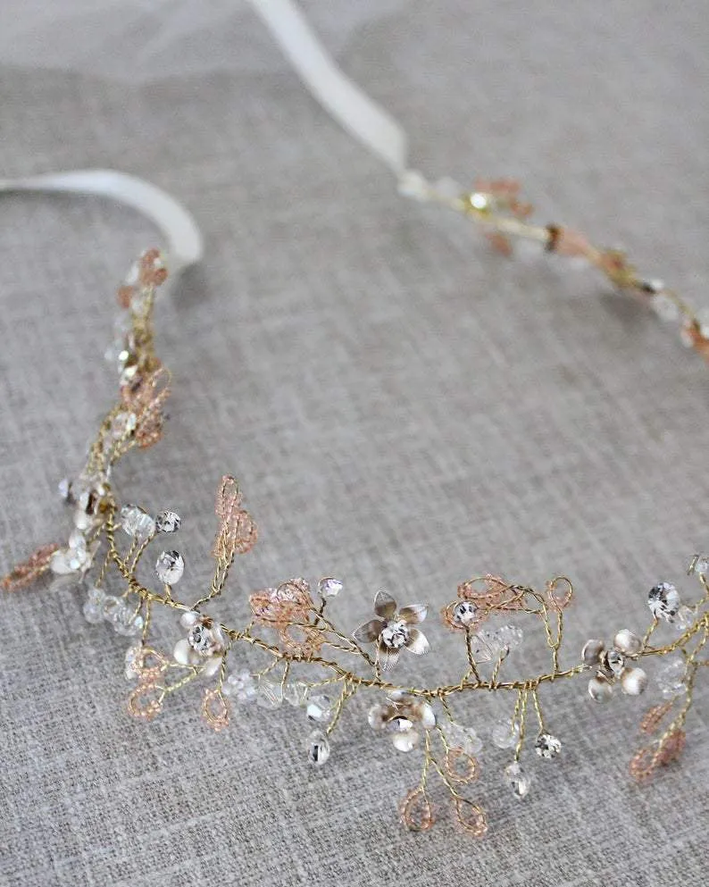 Vintage Headpiece with Floral and Rhinestones