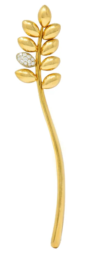 Vintage Pave Diamond 18 Karat Gold Tremblant Wheat Brooch