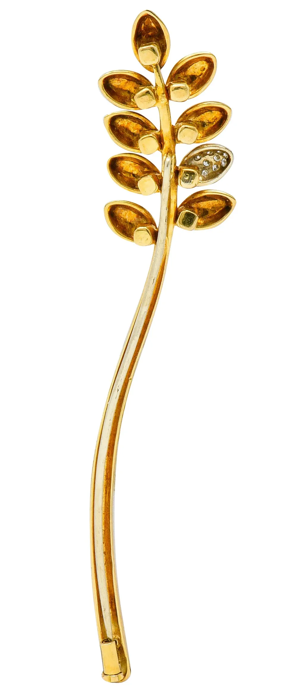 Vintage Pave Diamond 18 Karat Gold Tremblant Wheat Brooch