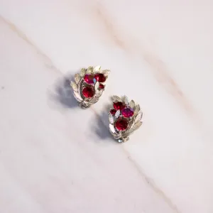 Vintage Red Rhinestone Lisner Earrings