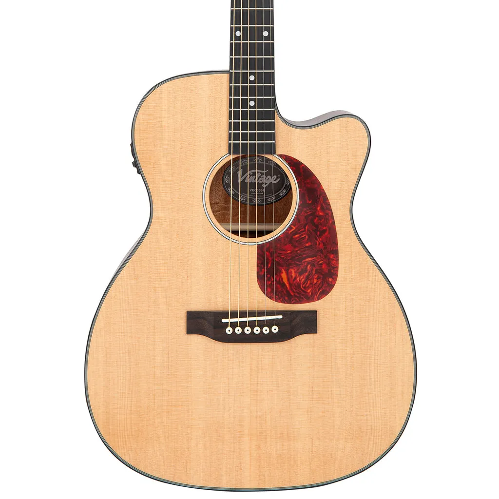 Vintage Stage Series 'Folk' Cutaway Electro-Acoustic Guitar ~ Natural