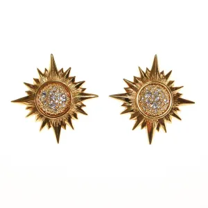 Vintage Swarovski Gold Rhinestone Star Statement Clip Earrings