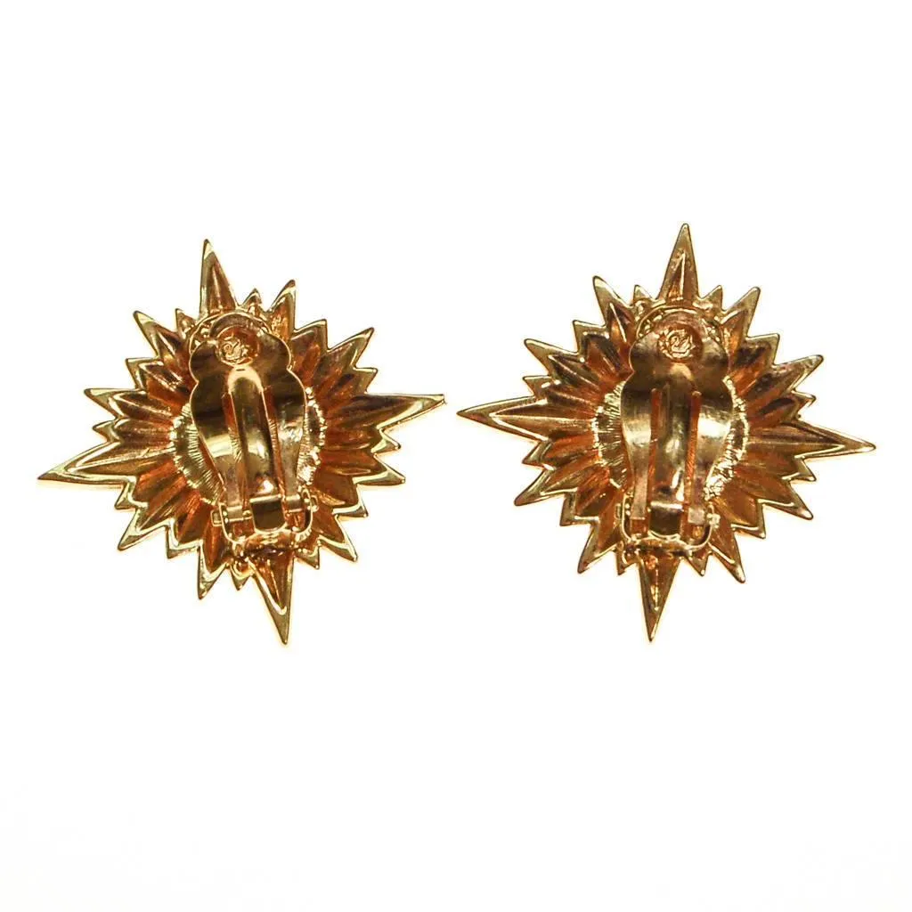 Vintage Swarovski Gold Rhinestone Star Statement Clip Earrings