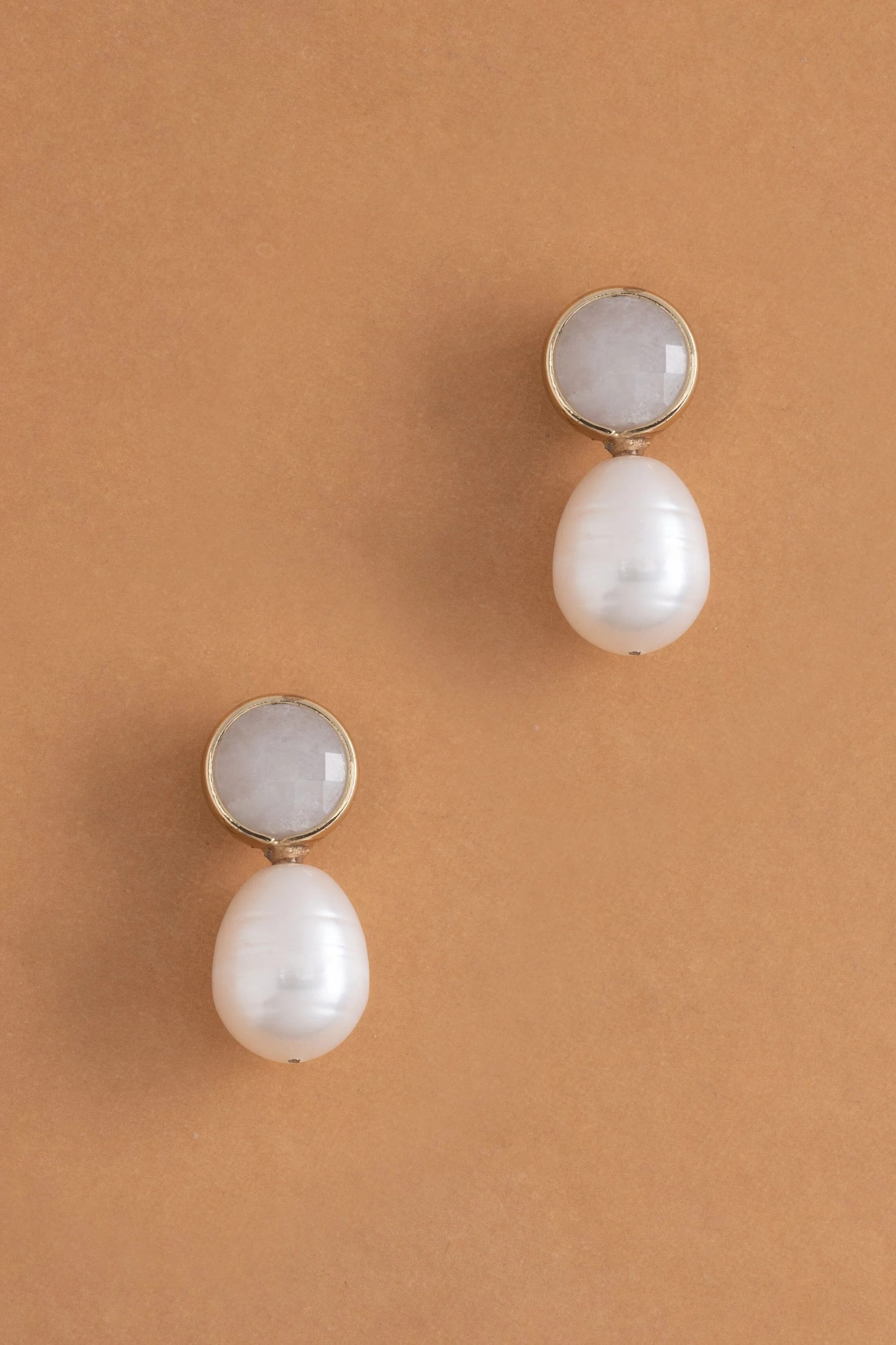 White Pearl Moonstone Drop Earrings