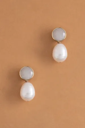 White Pearl Moonstone Drop Earrings