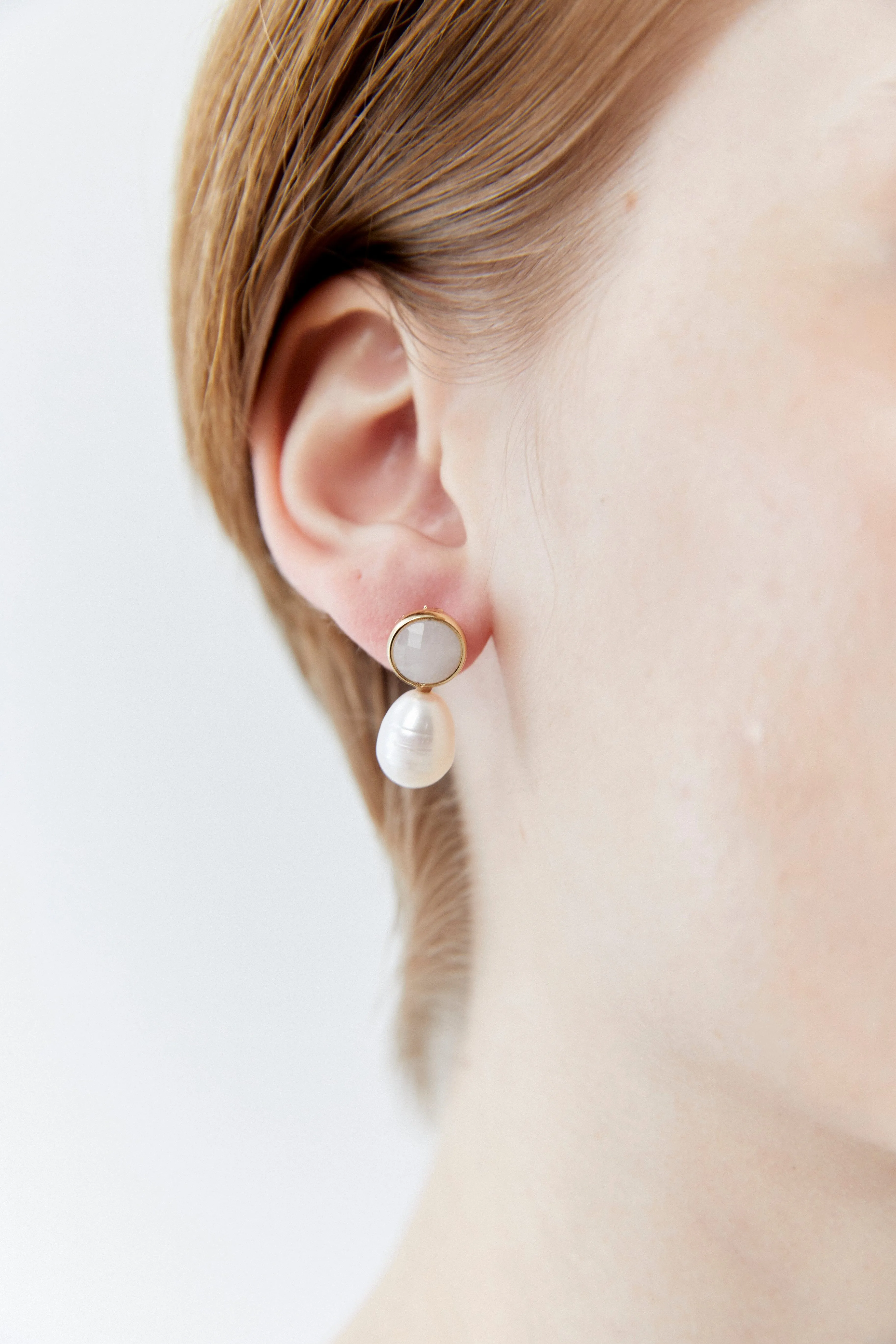 White Pearl Moonstone Drop Earrings