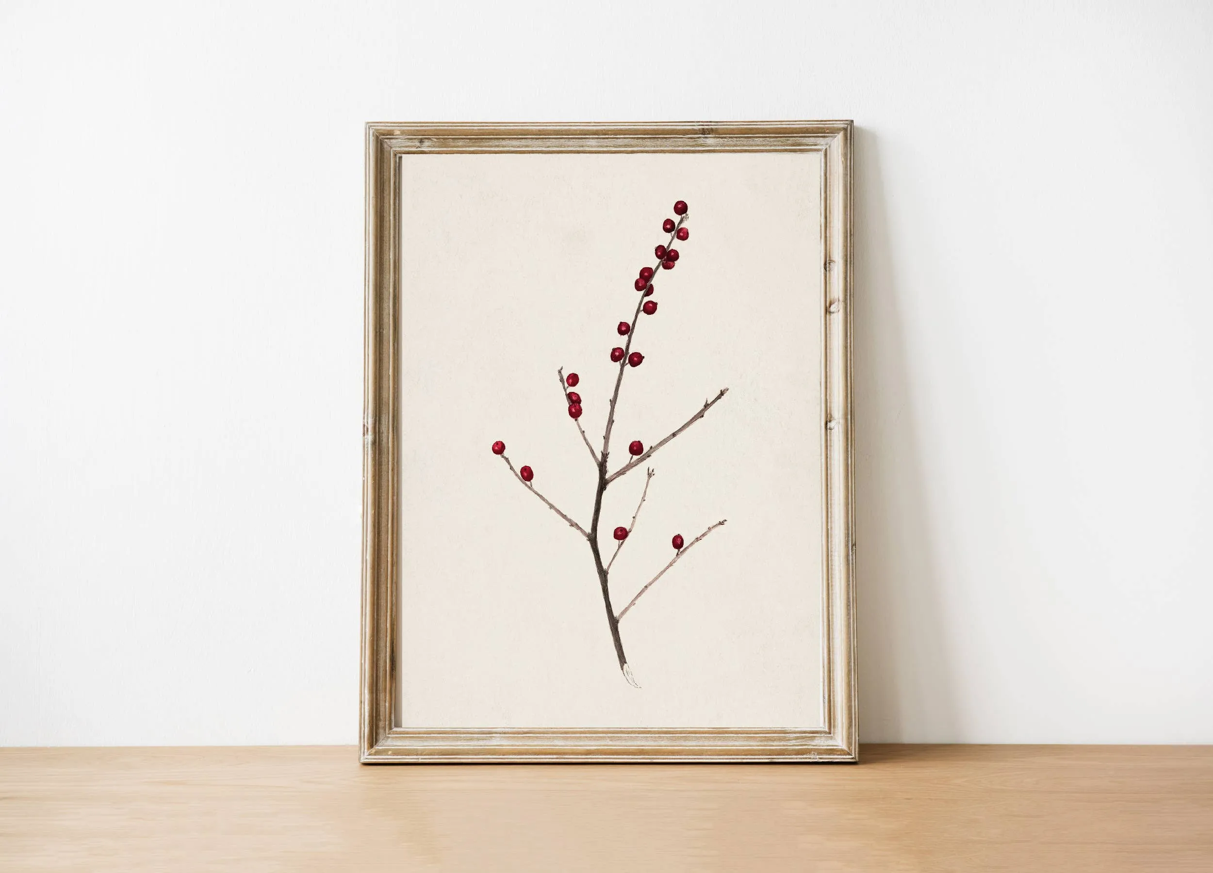 Winter Berry Vintage Art Print: 8x10in