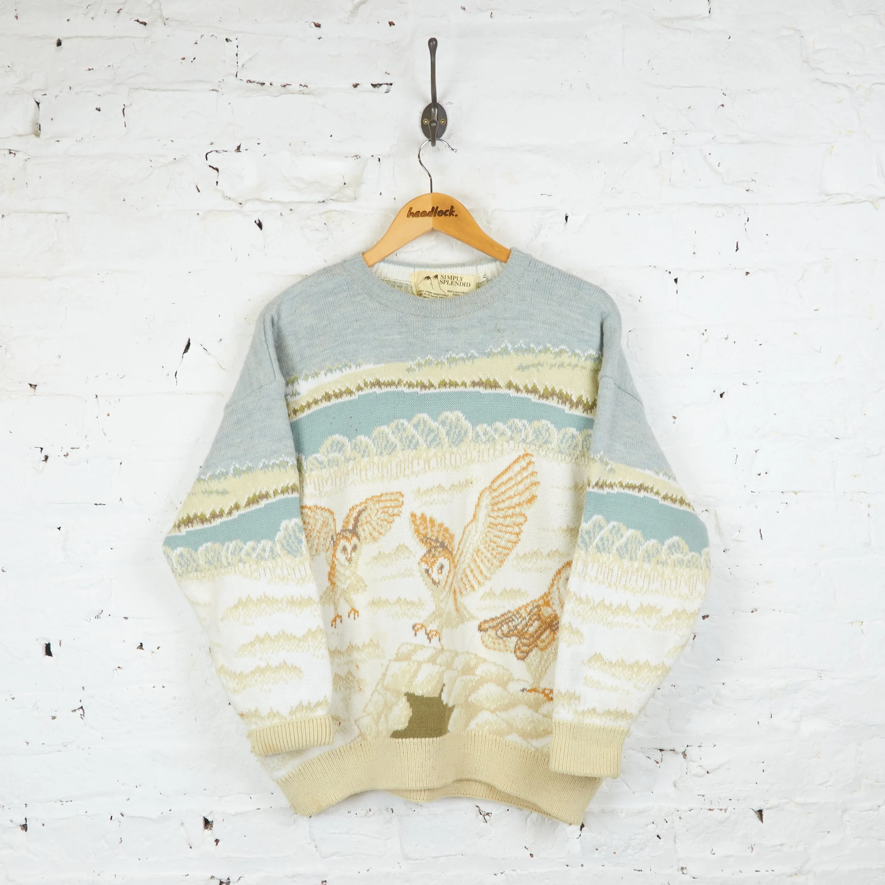 Womens Owls Picture Knit Jumper - Blue - Womens XL