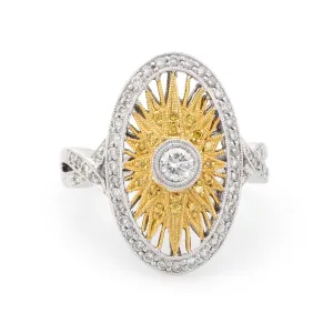 Yellow Diamond Sunburst Ring 18k White Gold Oval Fine Statement Estate Jewelry