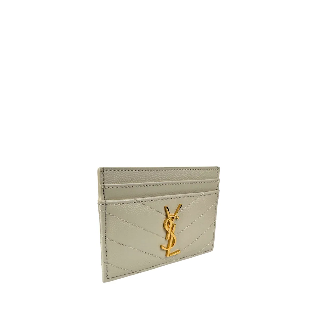 YSL Cassandre Grain de Poudre Leather Card Case - Vintage Blanc